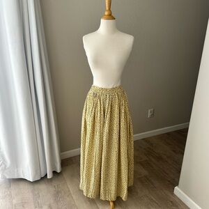 Butter Yellow and Blue Polka Dots Elastic Waist Maxi Skirt